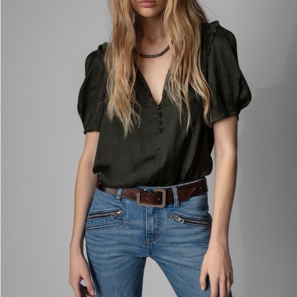 Zadig & Voltaire Black Ruffle Blouse with Button Detail